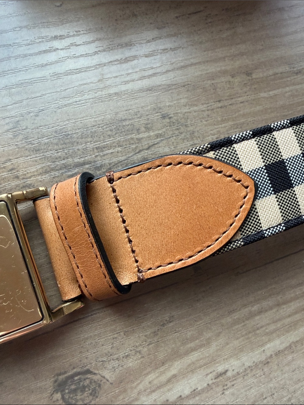 Worn Burberry Men's Gold-Tone Buckle with Beige Check Belt size 80 - Picture 2 of 15